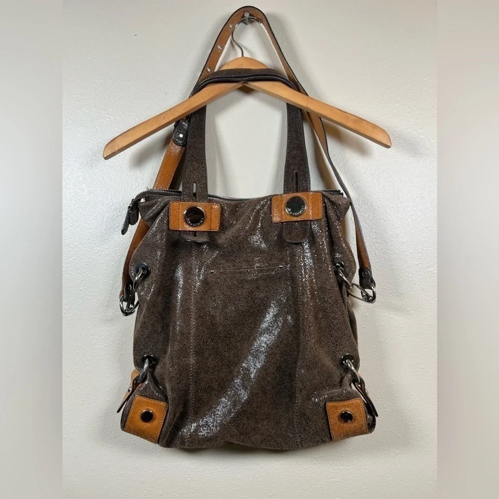 B.Makowsky Brown Metallic Leather Large Shoulder/Crossbody Bag/ Handbag - Picture 2 of 13
